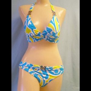 12 or 14 NWT Jantzen bikini swimsuit white aqua
